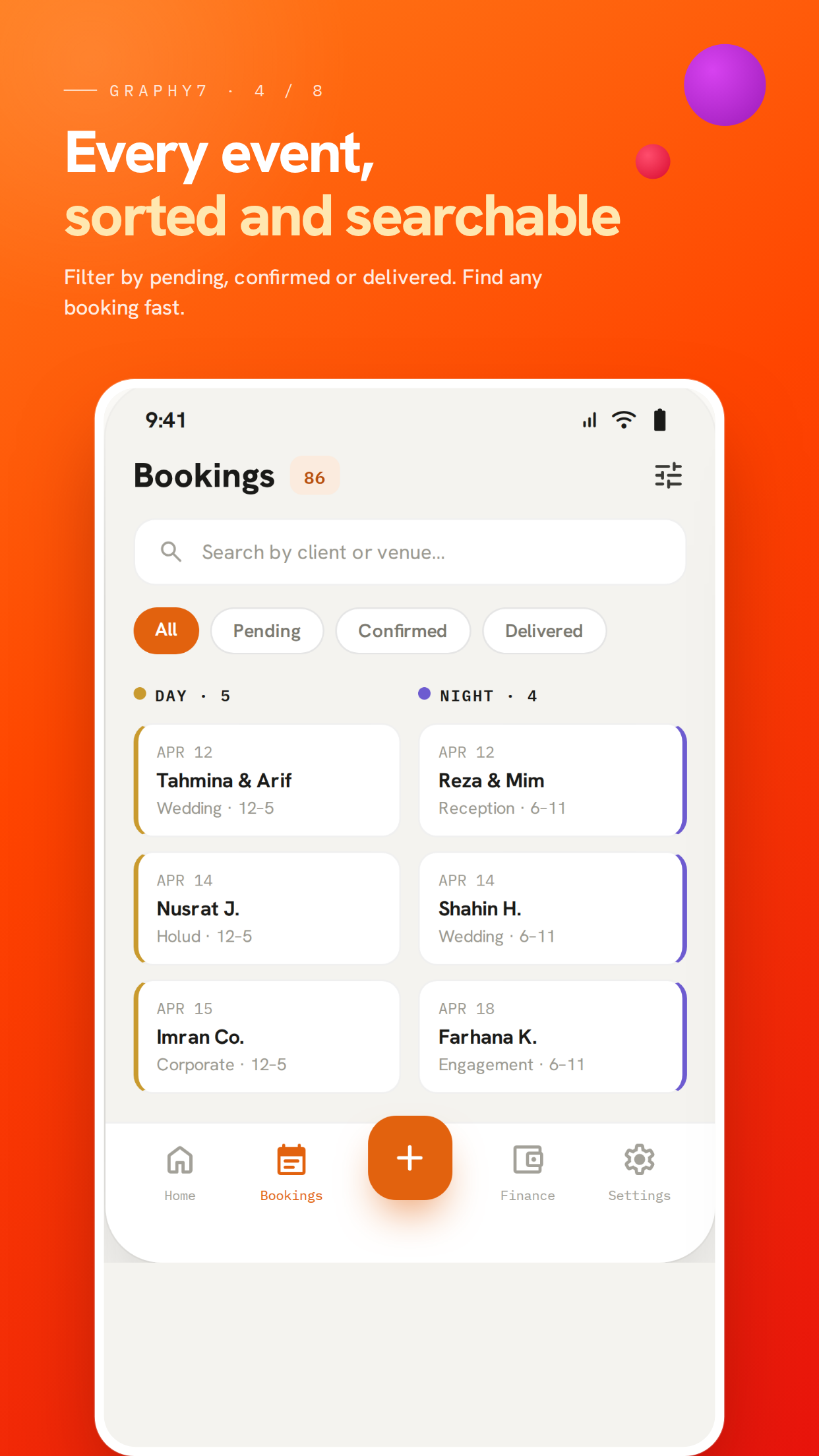 Graphy7 Calendar planning screen